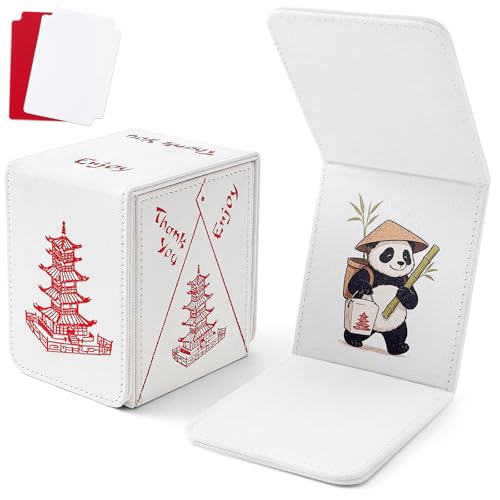 Chinese Takeout MTG Commander Deck Box, Fits TCG Cards (White&Red) | Holds 130 Single/100 Double-Sleeved Cards, Fit MTG/PTCG/OPTCG Cards, Strong Magnet, PU Leather, With 2 Dividers - color: White & Bright Red