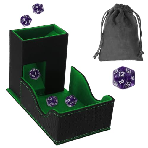 Dice Tower And Tray, Foldable Leather Dice Roller Box for DND Randomizing Rolling, Magnetic Portable Dice Storage Case for Dungeons and Dragons Classic Board Rpg Tabletop Games, Green - color: Green