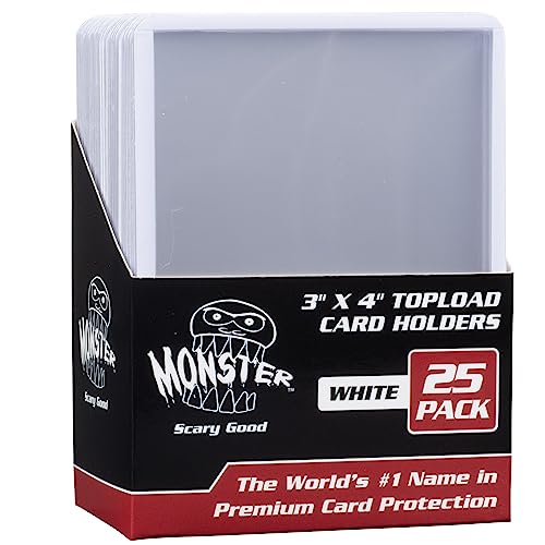 Monster Protectors Top Loaders Compatible with Pokémon and MTG, 25 Count | Hard Plastic 3 x 4 Card Sleeves with White Border for Sorting, Fits Magic: The Gathering, Sports Cards and Standard TCG Cards - color: White