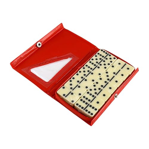 Double Six Dominos Set 28 Dominoes Tiles Classic Table Game with Storage Case for Kids and Adults Party Indoor Outdoor Events, Red - color: Red
