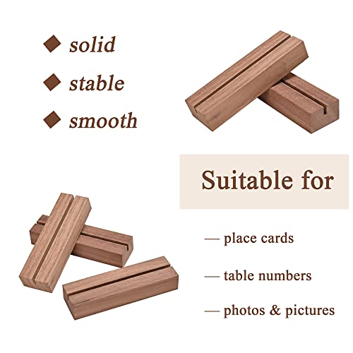 WILLOWDALE 12Pcs Walnut Place Card Holders for Table, Table Number Holders | Acrylic Table Numbers Holders for Wedding Reception, Picture & Photo Holder Wood Display Stand for Home and Party Decoration - size: 12pcs 3.9" Walnut