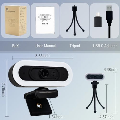 W4 2K Autofocus Webcam with Dual Mics & LED Light | , 1080P 60fps/2K 50fps, USB Streaming Camera for PC, Laptop, Switch 2, Desktop - Plug and Play - color: Black-W4 2K Autofocus