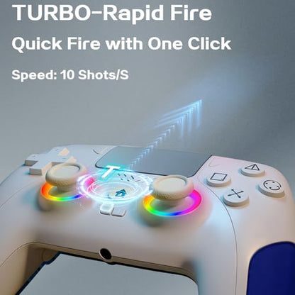 IWGAME RGB Wired Controller for PS-5/PC, Gaming Controller Support Programmable/Remap Turbo Functions, Hall Effect Trigger, Dual Vibration, 3.5MM Audio Jack, Compatible with PS-5/PS-4/PC/MAC/IOS/Android/Steam Deck(Blue,90 Inch) - color: Blue