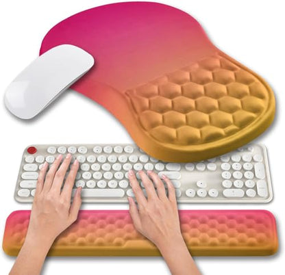 Hokafenle 2 in 1 Ergonomic Mouse Pad Wrist Support & Wrist Rest for Computer Keyboard Set, with Relieve Carpal Tunnel Pain Massage Bulge and Full Memory Gel Design (2In1 Set, Sunset Glow) - color: Hk022-sunset Glow