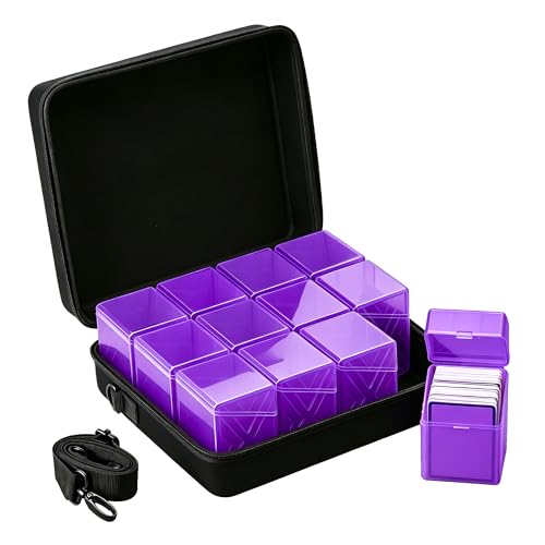 Brappo Deck Box with Carrying Case. Deck Boxes for MTG, TCG, Sports Cards.Set includes 12 packs of Card Deck Storage Boxes. Holds up to 2400 cards.(No Cards - color: Purple, size: 12 pack
