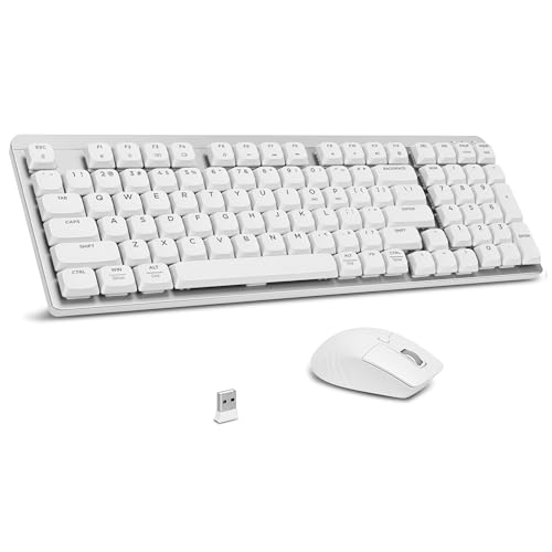 LeadsaiL Wireless Keyboard and Mouse Combo, 2.4Ghz Cordless Mechanical Keyboard and Silent Mouse for Business, Low-Profile Red Switch, 98-Key Compact Slim Keyboard for Windows/MacOS PC Laptop- Silver - color: Silver