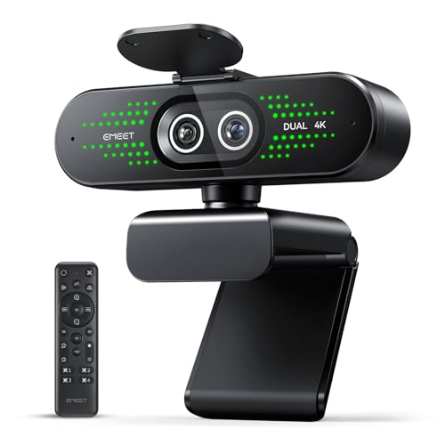 EMEET NOVA 4K Dual-Camera 4K Webcam for PC, Wide-Angle and Telephoto Camera | Max 11X Hybrid Zoom, PDAF Focus, Remote Control, RGB Lights, Webcam with Microphone for Business or Personal Online Calls - style: 4K Dual-Camera Remote