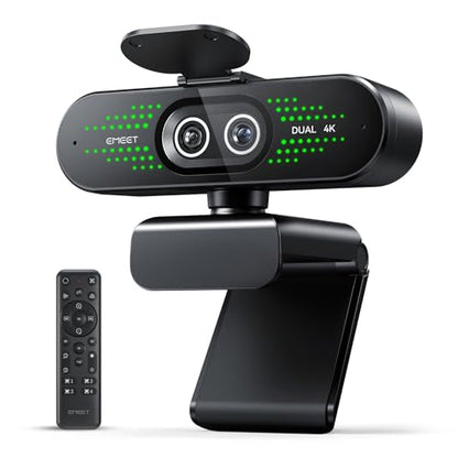 EMEET NOVA 4K Dual-Camera 4K Webcam for PC, Wide-Angle and Telephoto Camera | Max 11X Hybrid Zoom, PDAF Focus, Remote Control, RGB Lights, Webcam with Microphone for Business or Personal Online Calls - style: 4K Dual-Camera Remote