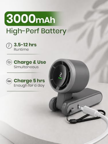 EcoNour Handheld Fan Rechargeable, Portable Mini USB Fan with 5 Speeds, 13550 RPM High-Speed Personal Cooling Fan, Foldable Battery Operated Travel Fan for Home, Office & Outdoor - Black - color: Black