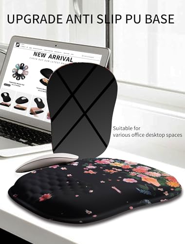 Hokafenle Ergonomic Wrist-Hugging Mouse Pad Wrist Support, U-Shaped Holding Wrist Rest Mousepad for Carpal Tunnel Pain Relief with Cushioned Memory Foam Slope Massage Bulge (10.2x8.3 in,Fall Flower) - color: Falling Flowers