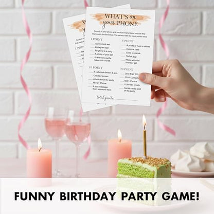 Birthday Party Games for Adults, 25 Card Interactive Group Game Set for Milestone Celebrations - A06 - color: What's on Your Phone