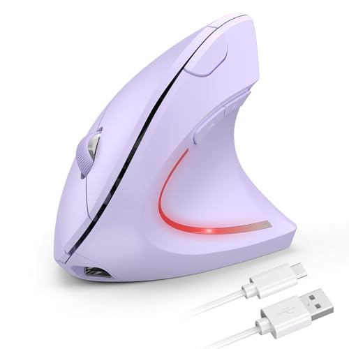 TECKNET Wireless Ergonomic Mouse, Rechargeable Wireless Vertical Mouse | Rechargeable Mouse Purple, 2.4GHz USB Receiver, Silent Click, 6 Adjustable DPI up to 4800, 6 Buttons for Laptop, PC & MacBook - color: Purple