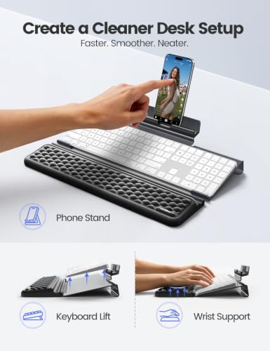 Vaydeer Wrist Rest with Keyboard Stand and Phone Holder, Keyboard Riser with Wrist Support, Ergonomic Computer Phone Stand Typing Cushion for Desk, Tilted Lifter Tray Set Office Home Gaming Acrylic - style: Keyboard Phone Stand & Wrist Rest