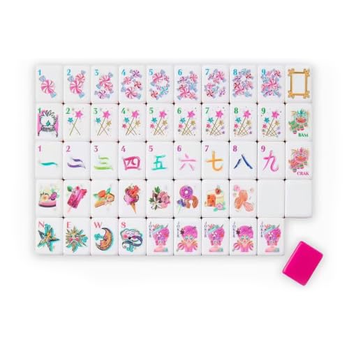 4 Layer Acrylic Mahjong Set 160 Tiles - American Travel Game with Clear Engraving Carrying Bag Multiple Colors(Rose red) - color: Rose Red