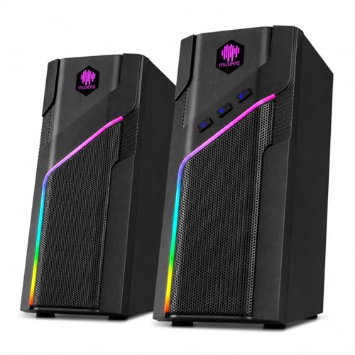 W-206RE RGB Bluetooth PC Speakers, Desktop Gaming Speakers with 21 LED Light Modes, USB Powered Stereo Computer Speakers for Monitor, Laptop and Gaming Setup