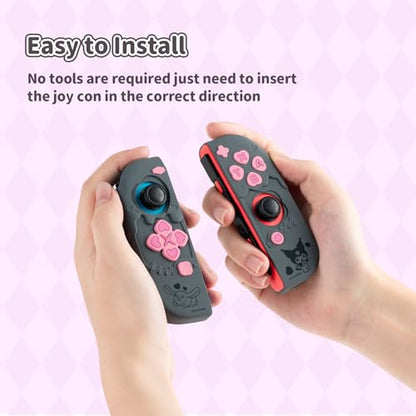 Kuitmor Silicone Protective Shell Compatible with Joy con of Switch 2017/OLED, Soft Silicone Cover Case, Anti-Scratch Protective Case for Switch 1/OLED Controllers (Black Kuromi)