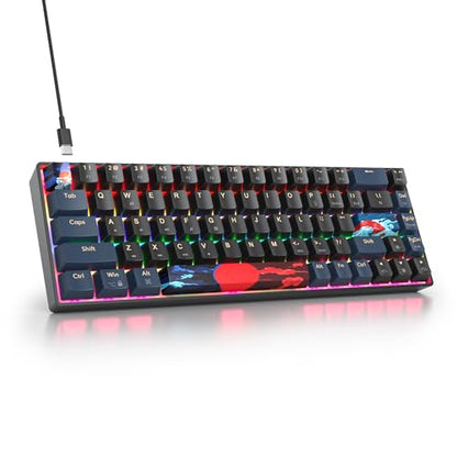 65% Mini Wired Keyboard Backlit for Office Gaming,68 Samurai B | Compact Full N-Key Portable Quiet Linear Red Switch light letters - color: 68 Blue Samurai B/Red Switch