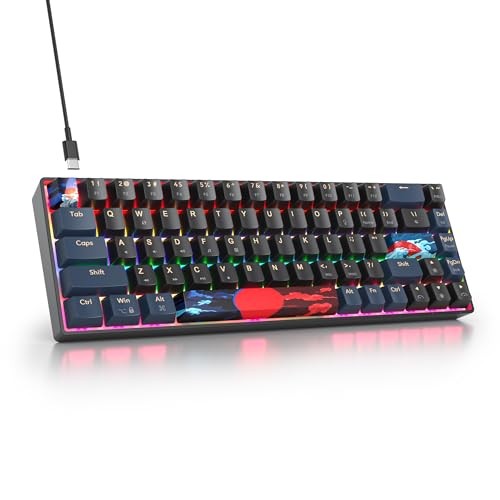 65% Mini Wired Keyboard Backlit for Office Gaming,68 Samurai B | Compact Full N-Key Portable Quiet Linear Red Switch light letters - color: 68 Blue Samurai B/Red Switch