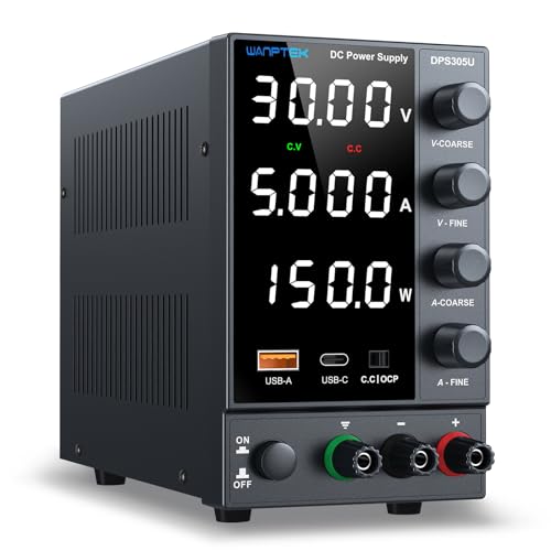 DC Power Supply Variable 0-30V 0-5A, Adjustable Regulated Bench Power Supply with Encoder Knob Coarse & Fine Adjustment, OCP Protection,5V/3.6A USB & Type-C Fast Charge for Lab Testing & Repair - color: Black, size: 0-30V 0-5A