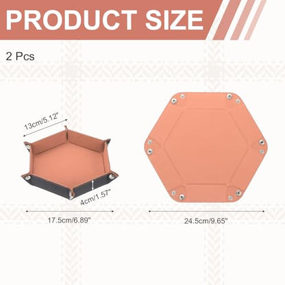 Dice Tray 10" PU Leather Velvet Folding Hexagon Dice Rolling Tray Holder Storage Box Perfect for RPG DND Table Games & Entryway & Nightstand Organizer (Pink Red, 2pcs) - color: Pink Red