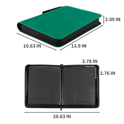 Prilino Ringless Trading Card Binder, 9 Pocket, 432 Storage Capacity, Green | Premium Double-Sided PU Leather & Side Load Design, Smooth Page Turning, Tight Zip Closure, Conveniently Fits Sleeved Cards - color: Green