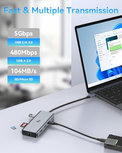 9-in-1 Docking Station Dual Monitor 4K LIONWEI USB C Hub for Laptop Mac | Dual HDMI, 4K, 100W PD, 5Gbps, Ethernet, SD/TF, USB C Dock for MacBook/Dell/HP/Lenovo/Thunderbolt Device - color: 9-in-1 (2 HDMI)