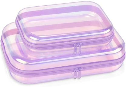 Clear Hard Shell Organizer Cases, 2 Pack | Iridescent PET shell with water-resistant, scratch-resistant surface for travel, toiletries, electronics and daily essentials - color: Purple2