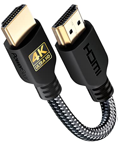 PowerBear 4K HDMI Cable 0.5 ft | Short Hdmi Cable, Braided Nylon & Gold Connectors, 4K @ 60Hz, Ultra HD, 2K, 1080P, ARC & CL3 Rated | for Laptop, Monitor, PS5, PS4, Xbox One, Fire TV, Apple TV & More - size: 0.5ft