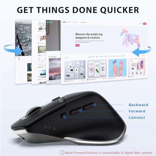 iClever Wireless Mouse, Dual-Mode (BT 5.1&2.4G) Bluetooth Mouse for Laptop | 3-Device Bluetooth & 2.4G Switching, Silent Click, Ergonomic, 5-Level DPI, USB-C Rechargeable for MacBook, Laptop, PC, Tablet - color: Black-Silver