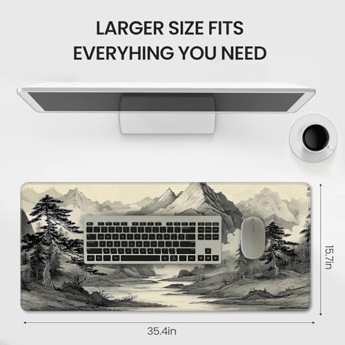 35.4 x 15.7 Inches Chinese Ink Painting Mountain Landscape Gaming Mouse Pad, XXLExtended Desk Mat with Non-Slip Rubber Base - color: With Chinese Ink Painting Mountain Landscape Design