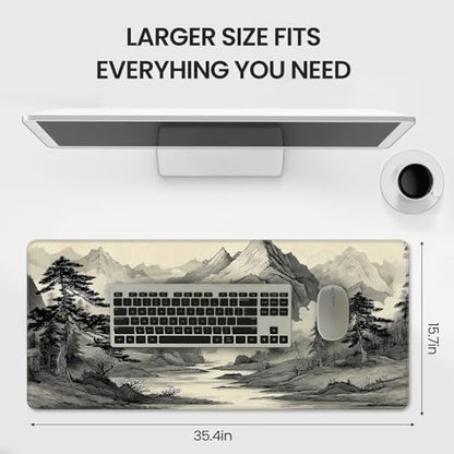 35.4 x 15.7 Inches Chinese Ink Painting Mountain Landscape Gaming Mouse Pad, XXLExtended Desk Mat with Non-Slip Rubber Base - color: With Chinese Ink Painting Mountain Landscape Design
