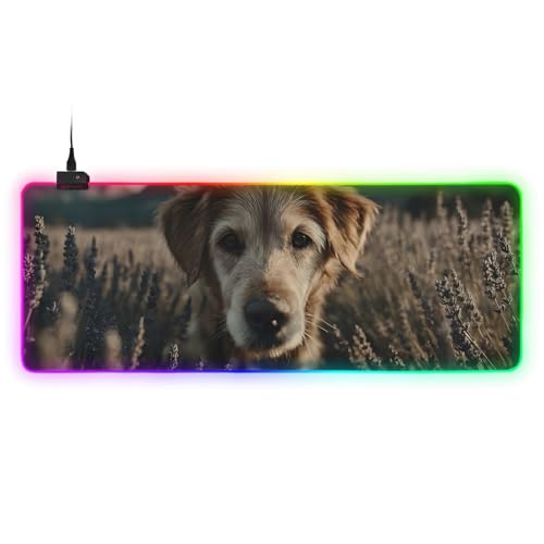 Lavender Dog Print RGB Mousepad Led Mouse Pad Large Gaming Keyboard Pad 15 Light Modes 31.5x11.8in - size: 31.5×11.8 in