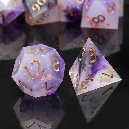 Haxtec Sharp Edge Dice Set Black Purple White Resin DND Dice Set Glitter Polyhedral D&D Dice Compatible with Dungeons and Dragons - color: Purple Pink