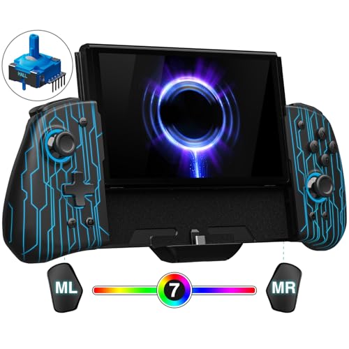 FUNLAB Switch Joypad Controller Customizable for Nintendo Switch Joycon, Ergonomic Switch handheld Controller, Luminpad Switch Controles One-Piece Controllers Replacement- 7 LED Colors/Turbo/Mapping - color: Black-Mech Cyber Pattern