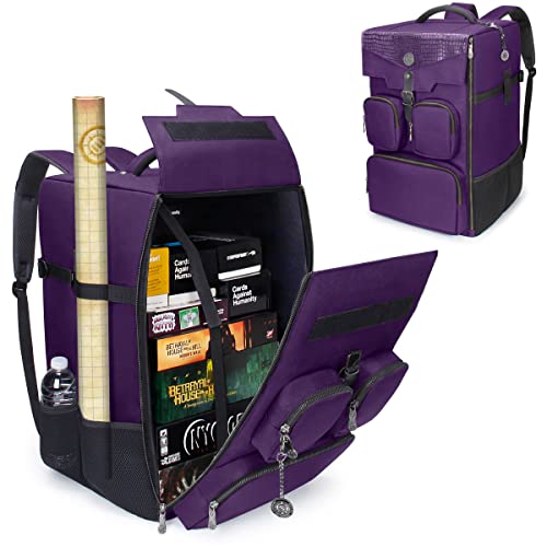ENHANCE Collector's Edition Board Game Backpack - Reinforced Rigid Board Game Storage with Padded Shoulder Straps, Carrying Handle, and Accessories Pockets for Dice, Card Games, More (Dragon Purple) - color: Dragon Purple