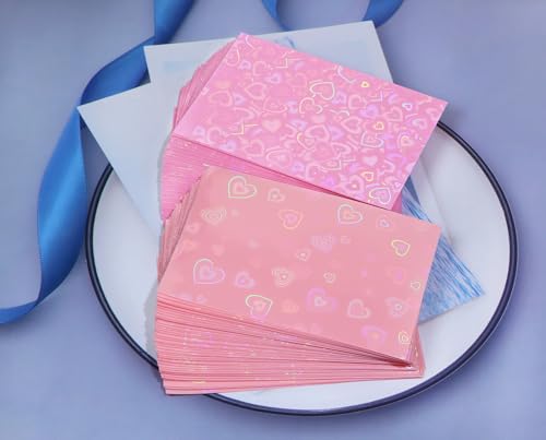 ONLYKXY 100pcs Soft Clear Plastic Heart Glitter Bag Storage Pouch Laser Sleeve Cover Pocket Holder Holographic Photo Protector Top Loader for 3in Trading Card Coin Jewelry (Hot Pink & Light Pink) - color: Hot Pink & Light Pink