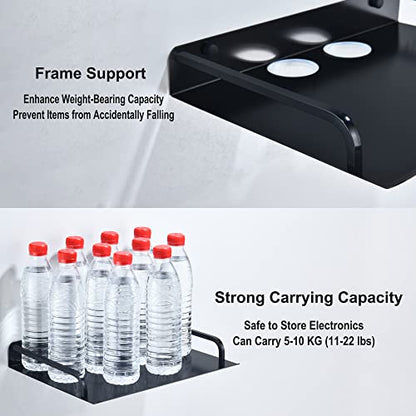 HNVNER Black Floating Media Shelf for Router Streaming TV Box, 12x10 Inch | Anodized Aluminum, Cable Hole, Open Design for Cooling, Wide 12-inch Surface, Wall Shelf fits Cable Box Small Projector - color: 1 Layer-large-1pcs