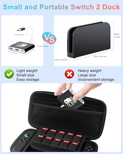 Switch 2 Dock for Nintendo Switch 2 & OLED, Docking Station for TV, Portable Travel Dock, USB C to HDMI Adapter for Steam Deck/MacBook/Laptop, Black