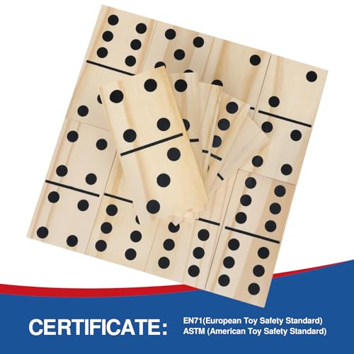 GOTHINK Giant Wooden Dominos Set for Adults and Kids,28pcs Jumbo Natural Wood Black-Dot Dominoes Tiles for Birthday/Holiday Family Party Games,Outdoor Camping Lawn and Backyard Activities 2-4 Players - style: Black Dot