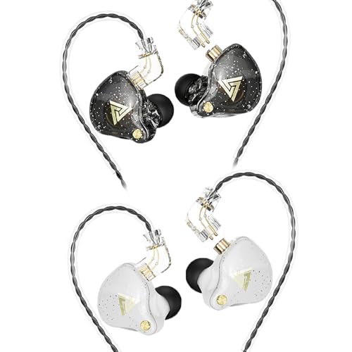 Wired Gaming Earbuds 2 Pack, AK6 PRO in Ear Monitors, Deep Bass Sound Wired Earbuds, HiFi in Ear Headphones with New 1DD 10mm Dynamic Driver, IEM for Music Gaming Video Calling (Black+White) - color: Black+White