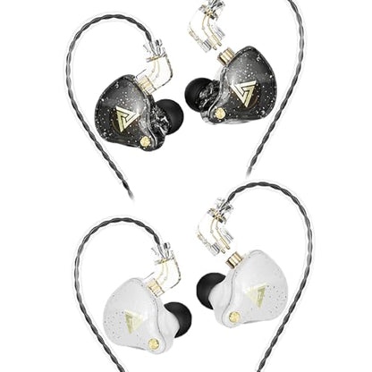 Wired Gaming Earbuds 2 Pack, AK6 PRO in Ear Monitors, Deep Bass Sound Wired Earbuds, HiFi in Ear Headphones with New 1DD 10mm Dynamic Driver, IEM for Music Gaming Video Calling (Black+White) - color: Black+White