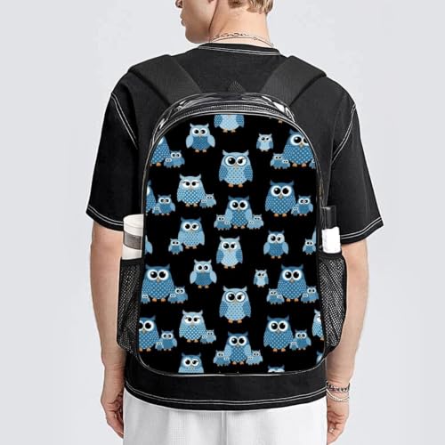 Clear Transparent Bookbag Reinforced Bottom Padded Shoulder Straps | Beach Waterproof, Cartoon Owl, Heavy Duty, Transparent See Through Bag for Seaside Trips - color: Pattern (843)