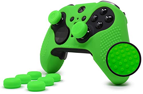 Elite Series 2 Studded Grip Skin for Xbox One Controller - Sweat Free Silicone, Flat Top Anti-Slip Studs + 8 QSX-Elite Thumb Grips (Green) - color: Green