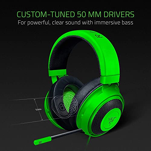 Razer Kraken Gaming Headset: Lightweight Aluminum Frame, Retractable Noise Isolating Microphone, For PC, PS4, PS5, Switch, Xbox One, Xbox Series X & S, Mobile, 3.5 mm Audio Jack – Green - color: Green