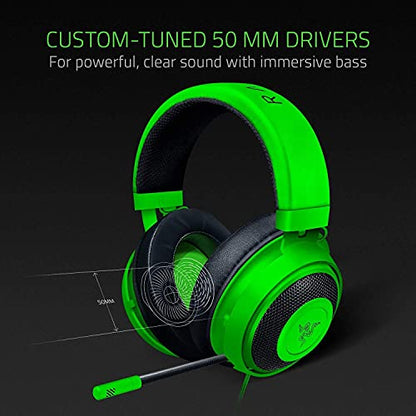 Razer Kraken Gaming Headset: Lightweight Aluminum Frame, Retractable Noise Isolating Microphone, For PC, PS4, PS5, Switch, Xbox One, Xbox Series X & S, Mobile, 3.5 mm Audio Jack – Green - color: Green
