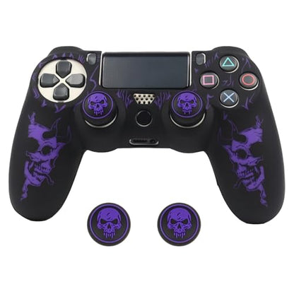 RALAN Horned Skull Head Design Controller Skin Cover with 2 Thumb Grips Compatible with PS4/Playstation 4 Slim/Pro Controller - color: Horned Skull Purple