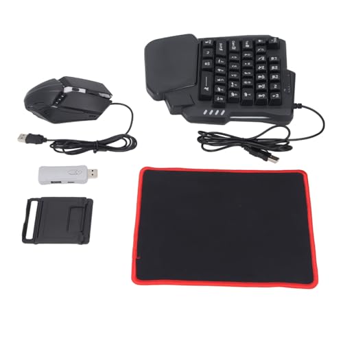 Zunate Half Hand Gaming Keyboard and Combo, Half Hand Gaming Keyboard Set, 4 in 1 Mobile Gaming Keyboard Set with Converter, Adjustable Phone Stand for PC
