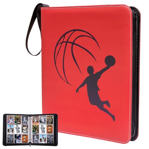 Card Binder 9 Pocket - Basketball Trading Card Binder Fits 990 Cards With 55 Removable Sleeves, Double Sided Pocket Zipper Card Binder for MTC, TCG, Game Cards, Sports Cards