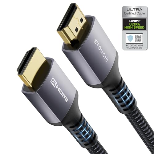 Stouchi Ultra High Speed 48Gbps HDMI Cable, 10K 8K60Hz 4K120Hz Slim Braided HDMI Cord, HDCP 2.2&2.3, Dynamic HDR, eARC, DTS:X, Compatible with Roku TV HDTV PS5 Xbox Series X Blu-ray (10ft, Grey) - color: Grey, size: 10ft