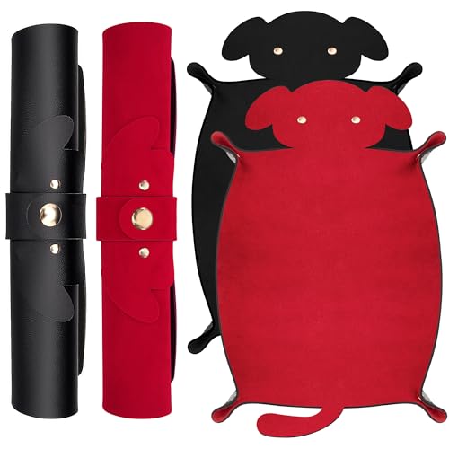 SIQUK 2 Pieces Dog Dice Tray Folding Dice Rolling Trays PU Leather Scroll Dices Holder Storage for D&D RPG Games (Black, Red) - color: Black, Red